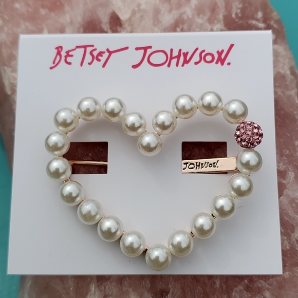 Rose Gold Crystal/Pearl Open Heart Hair Barrette - Picture 7 of 16